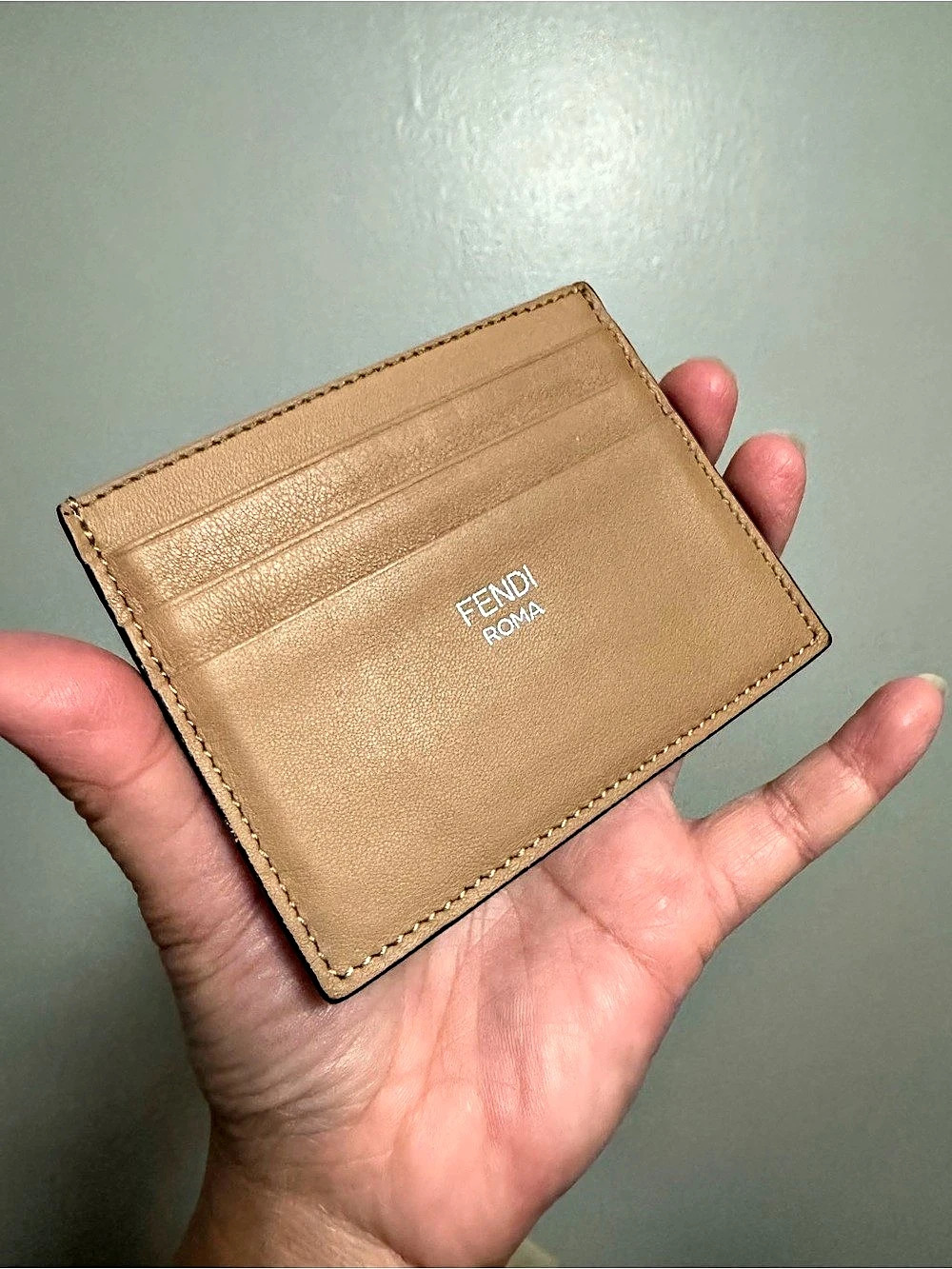 Fendi Roma Leather Card Holder in Brown & Black